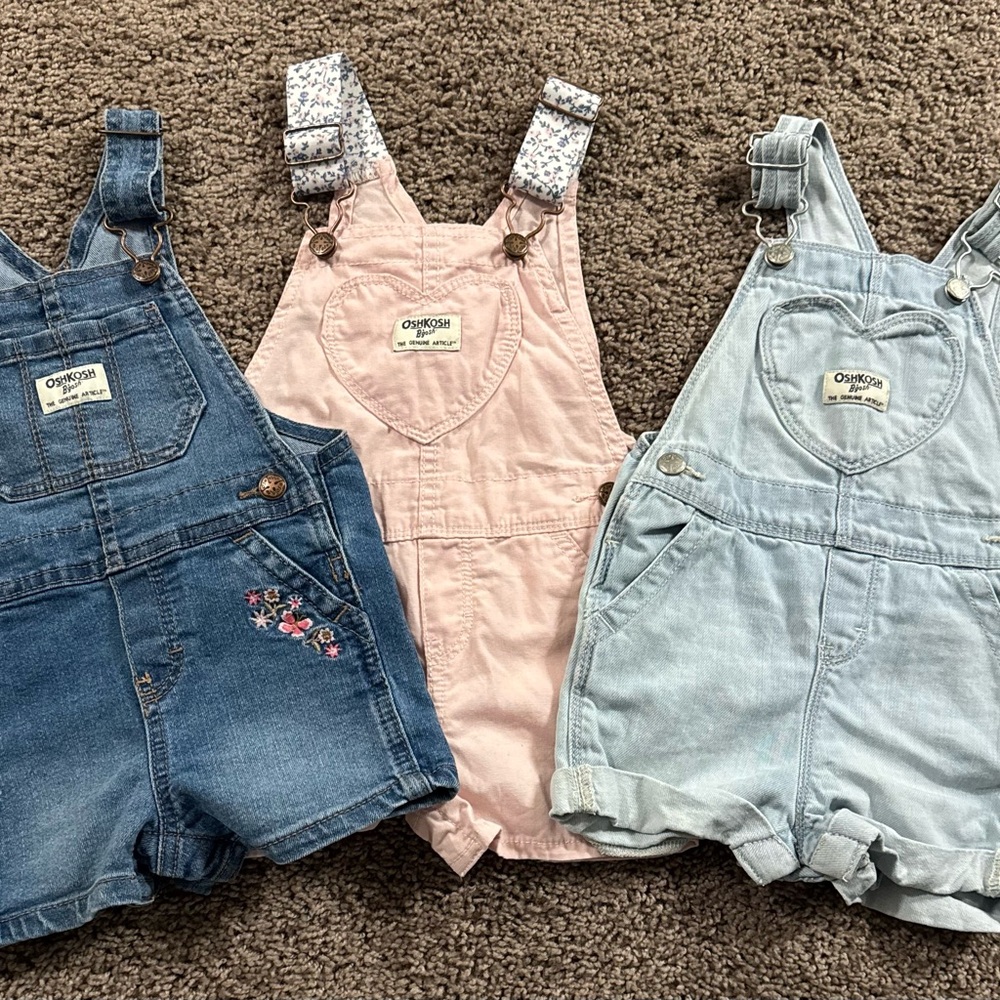 OshKosh B'gosh toddler girl Denim Overalls - Blue, Pink, Light Blue bundle 12-18
